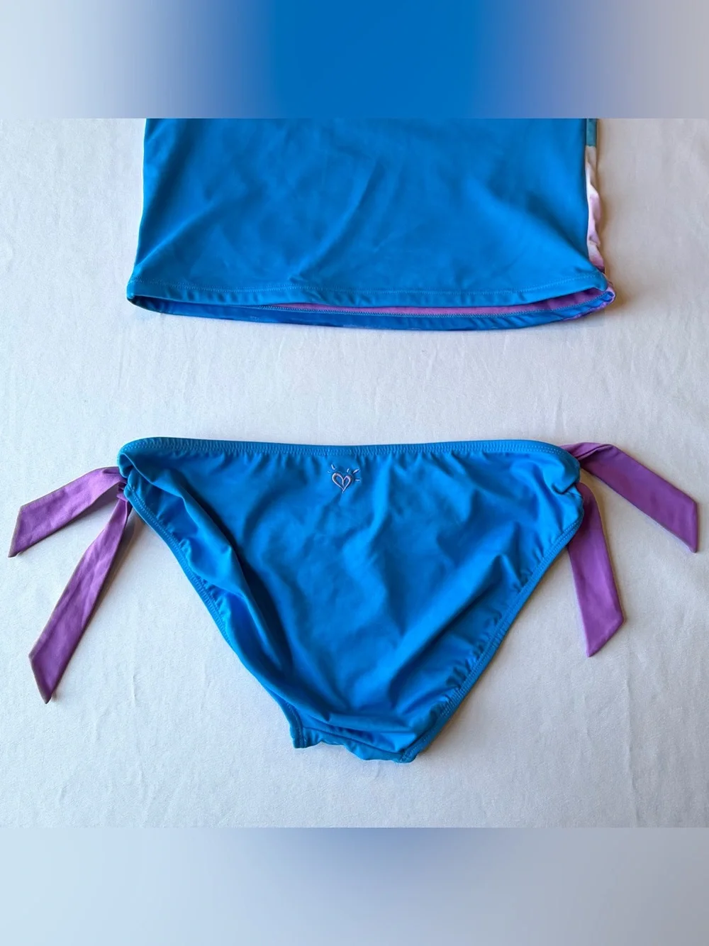 Justice Girls Swimsuit 2 Piece Blue Purple Palm Trees FUN Sequin Tankini Size 18